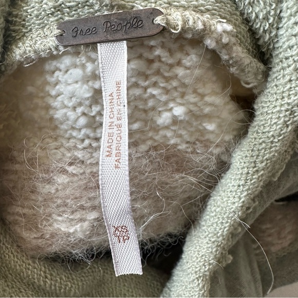 Free People Hoodie Inverness Pullover Sweater Cropped Long Sleeve Oatmeal - Picture 12 of 12